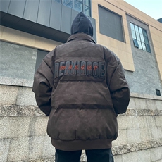 复古美式街头PU皮棉服男女oversize外套情侣棉衣上衣MF300-P106，男装棉衣，星座412-3