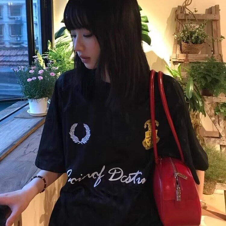 美式夏季运动潮流百搭休闲宽松女复古暗纹拼接设计感圆领短袖T恤,男装T恤,星座1210-1