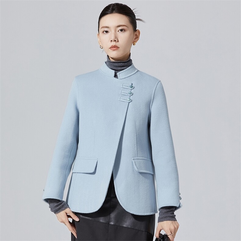 2024年冬季新款时尚气质百搭简约中式羊毛大衣,女装毛呢外套,高哲羊绒