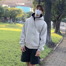 抖音得物二开美式高街重磅结构双层撞色连帽卫衣开衫外套W116，女装短外套，电商A486-1