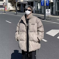 加绒加厚冬款男立领棉衣字母印花麝皮绒面包服棉袄外套MA161P88，男装棉衣，星座1013-1