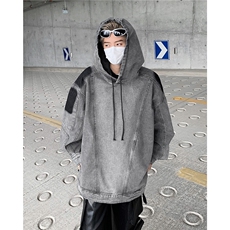 欧美hiphop外套男潮高级感水洗做旧拼接连帽牛仔卫衣美式复古外套，男装工装外套，星座1210-1