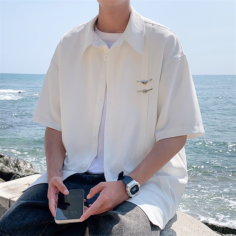 特批P35无差价夏季新款新中式冰丝垂感休闲短袖衬衣外套男CD2250,男装衬衫,电商A001-1
