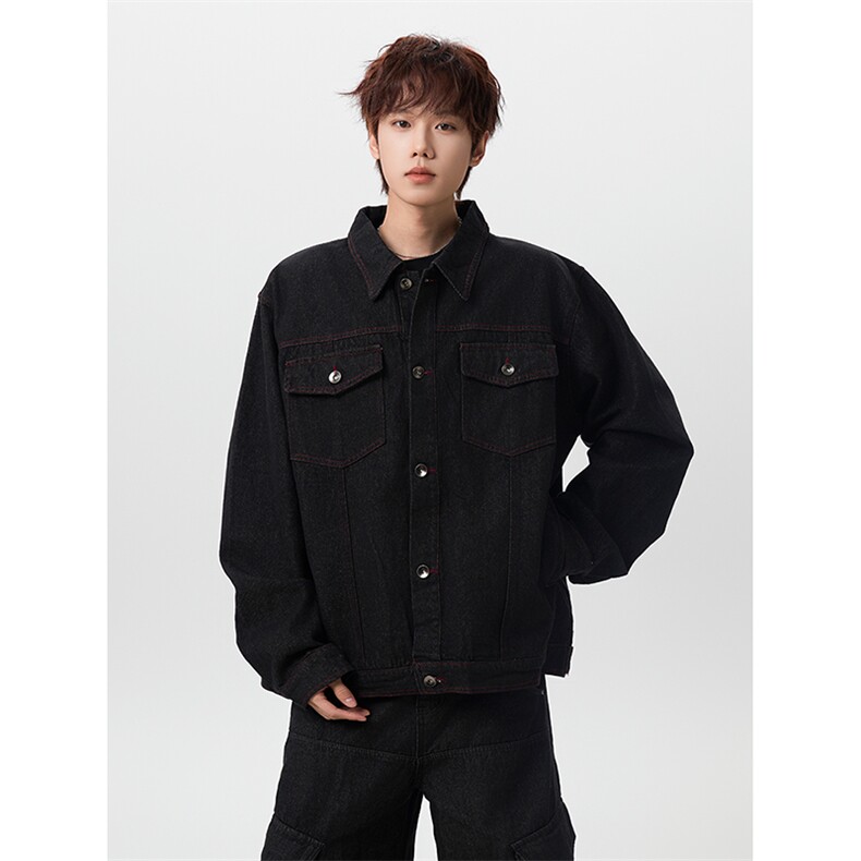 JKDD010-P65原牛红色明线工装牛仔夹克春秋短款cleanfit设计外套,男装夹克,星座712A-1