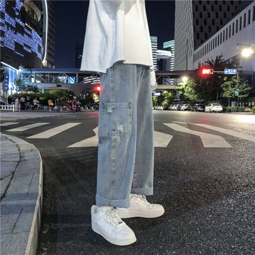 春秋直筒牛仔裤男潮流韩版百搭宽松中性休闲裤子1008-1-KZ367-P40图片