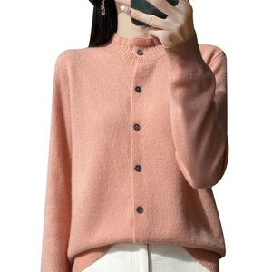 秋冬新款花边领开衫女士2024秋外搭高级感羊毛针织衫毛衣外套图片