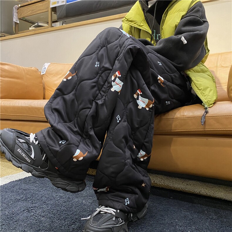 腊肠狗印花葫芦纹棉裤男女冬季东北零下40度裤子哈尔滨防寒滑雪裤,男装休闲裤,电商B315