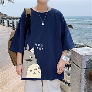 YT26150-P30亚麻短袖t恤男大码五分袖男宽松七分袖港风模特，男装T恤，电商A040