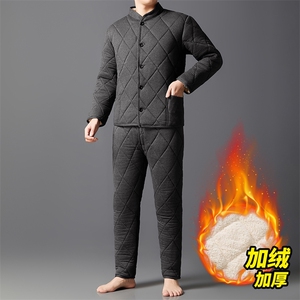 冬装男士棉衣保暖套装加绒加厚中老年棉袄棉裤睡衣内胆棉服图片