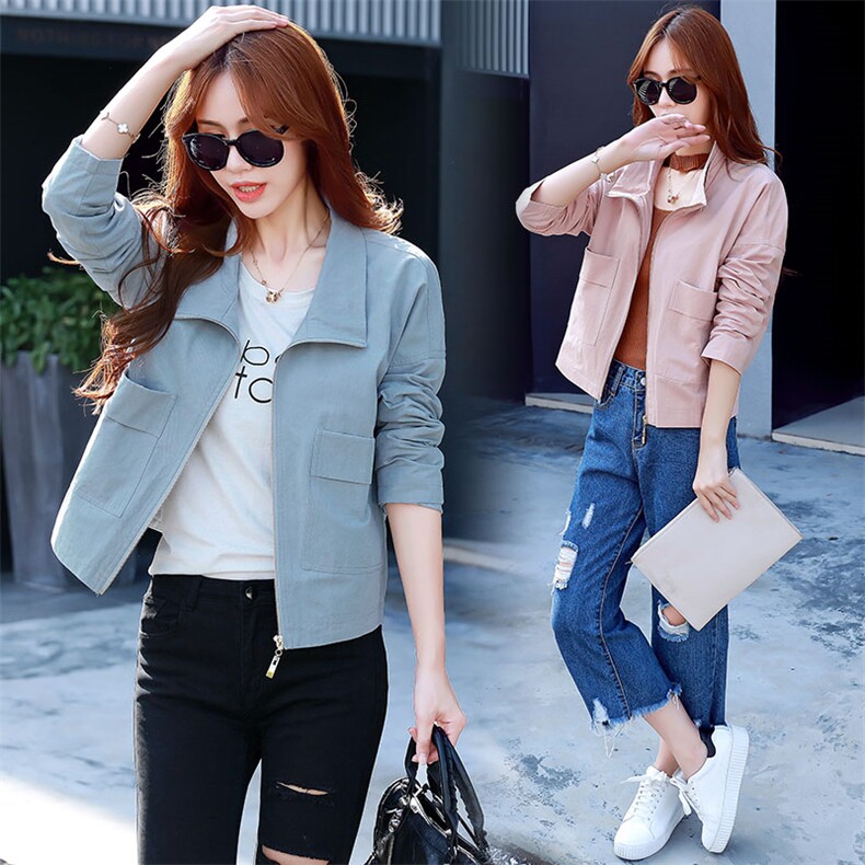 短外套时尚简约大方修身甜美拉链2021年秋季长袖，女装短外套，依万里