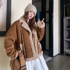 2025年冬季冬麂皮绒毛短外套加绒加厚冬新款仿皮毛一体，女装羊羔毛/颗粒绒，欣美人