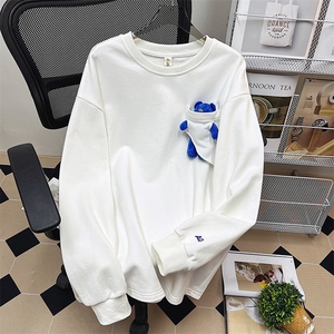 1港风中性风平铺刺绣字母小熊大码M-5XL情侣卫衣男WY8745P60控88图片