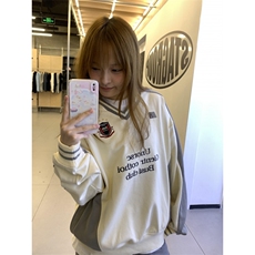 【有货】N828CC-特P46徽章V领撞色拼接美式重磅运动卫衣男女，男装卫衣，星座1007（原301D）