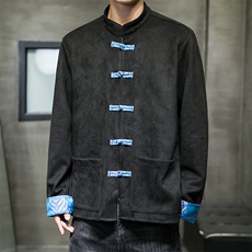盘扣外套男麂皮绒立领改良汉服刺绣唐装新中式轻风M702/P100，男装民族服装，星座206（原A221）