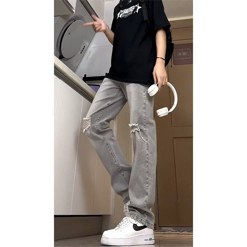 青少年宽松裤子春秋牛仔裤大码胖子年2025新款男生直筒休闲阔腿裤,男装牛仔裤,星座506A