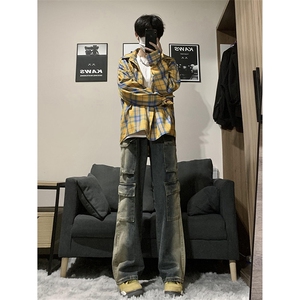 B221 美式ins高街重工艺宽松做旧工装牛仔裤子 LK23143-P80 控108图片