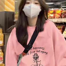 美式圆领情侣卫衣女ins潮秋冬oversize宽松大码港味复古chic上衣，女装卫衣/绒衫，初闻兮