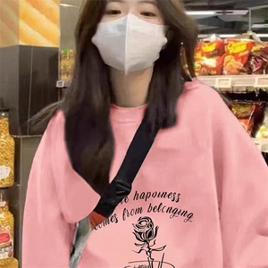 美式圆领情侣卫衣女ins潮秋冬oversize宽松大码港味复古chic上衣图片