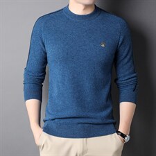 秋冬男士长袖羊毛毛衣男纯色圆领针织打底上衣QLM77810-P175，男装针织衫/毛衣，电商B212（原钱塘6029）
