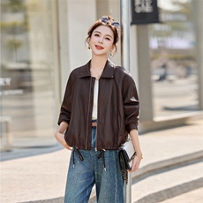 2026春装新款简约时髦风尚短款皮衣外套，女装皮衣，秀美人生