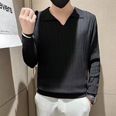 翻领针织套头春秋时尚男装线衣条纹韩版修身复古毛衣外套男S522，男装针织衫/毛衣，星座1116A-2（原606A-1）