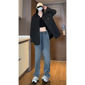 2024 春季新款 女模内景大码灯芯绒长袖衬衫M-5X HC24075-P50图片