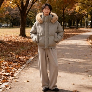 现货三防重磅硬挺boxy短款羽绒棉衣座山雕大毛毛领PU皮棉服外套冬图片
