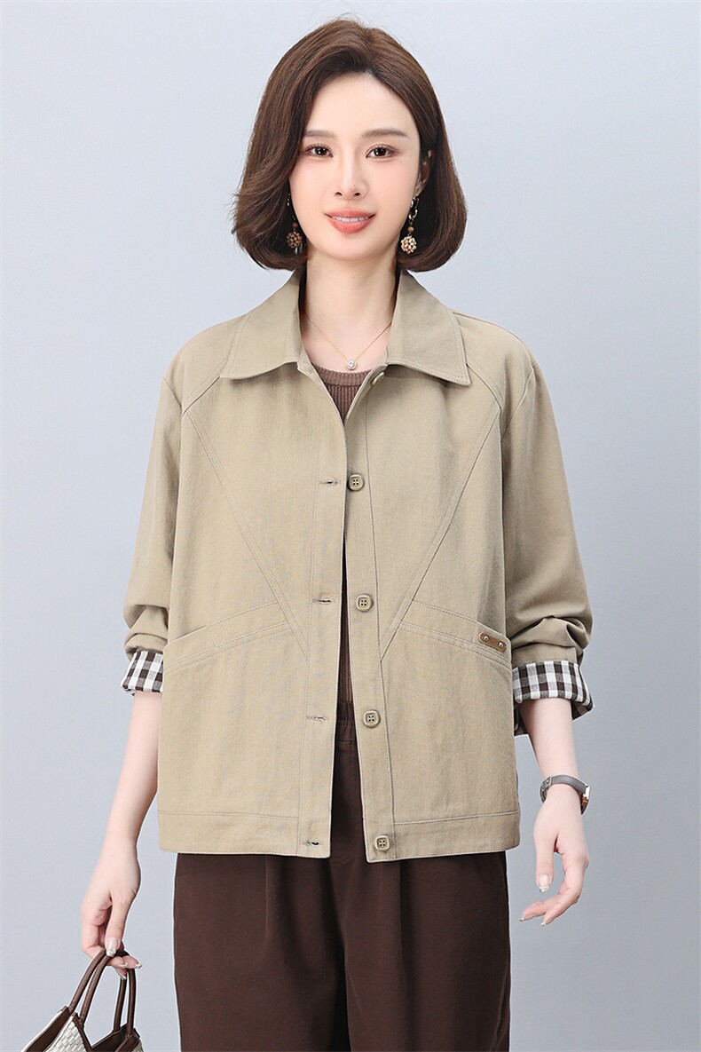 外套女款春秋2025新款短款休闲大码宽松减龄洋气中年妈妈夹克外套,女装短外套,忆绮罗