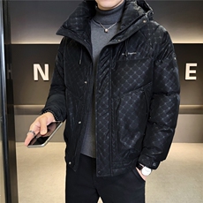 字母暗花贴标PU皮羽绒服连帽外套男上衣A329-YR9967-P235，男装羽绒服，电商A329