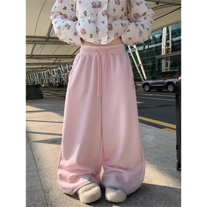 W11053-P58 网图现货 新款芭比粉高腰垂感宽松加绒拖地直筒裤图片