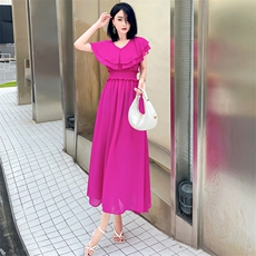 2023年夏季时尚潮流通勤高腰双层荷叶边拼接连衣裙，女装连衣裙，卡杰菲