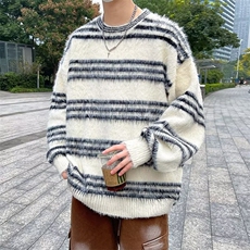 B428P48水貂绒条纹圆领毛衣季韩系潮牌宽松慵懒风情侣，男装针织衫/毛衣，星座512-6