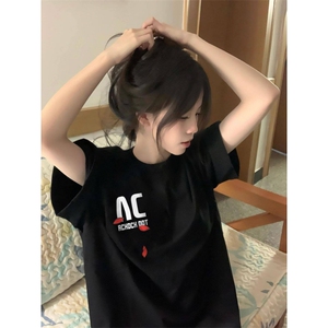 H0719-P30宽松休闲2026新款夏季短袖印花t恤女图片