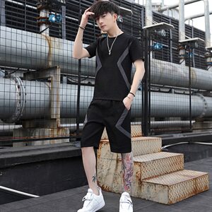 男士冰丝短袖T恤潮流休闲运动套装男装夏装一套衣服帅气T719-P50图片