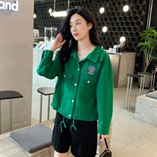 外套女2022年春季新款常规百搭长袖纯色牛仔上衣刺绣小个子时尚，女装短外套，梦懿尔