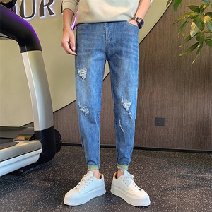 社会小伙潮牌弹力修身破洞牛仔裤休闲男士小脚裤C208-6785-特P48图片