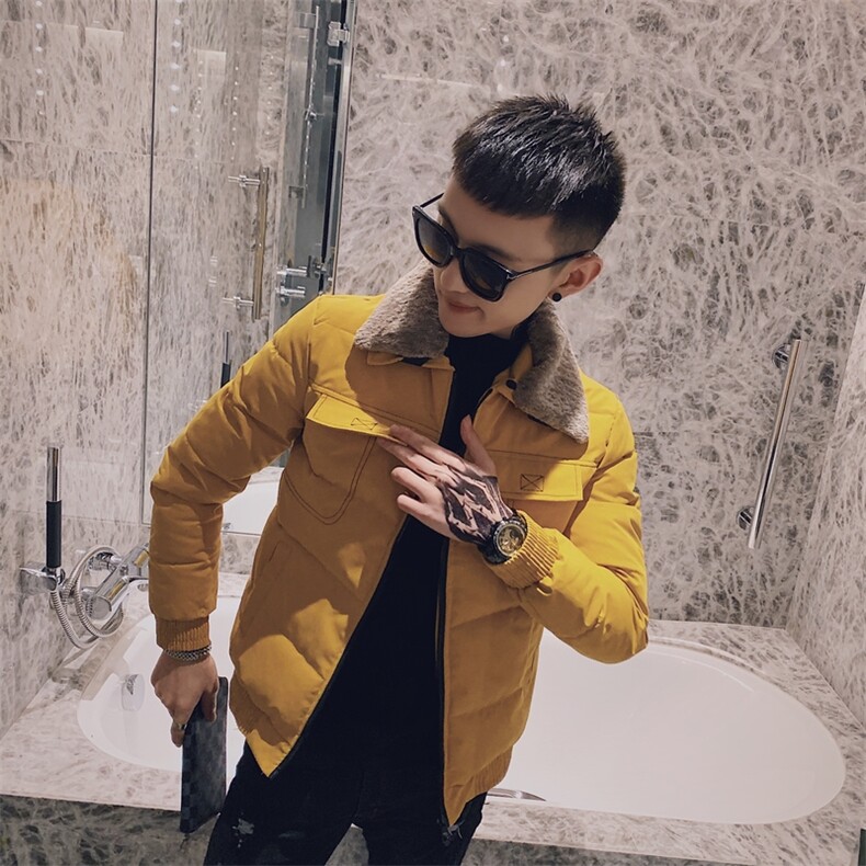 1羊羔毛领冬季加厚棉服男士社会精神小伙修身棉衣C301B-MF02图片