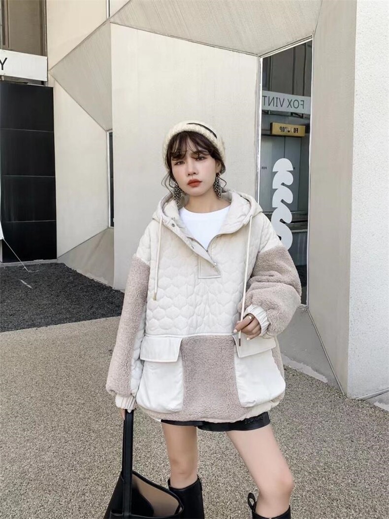 爱美欧现货羊羔毛拼接卫衣，女装卫衣/绒衫，爱美欧