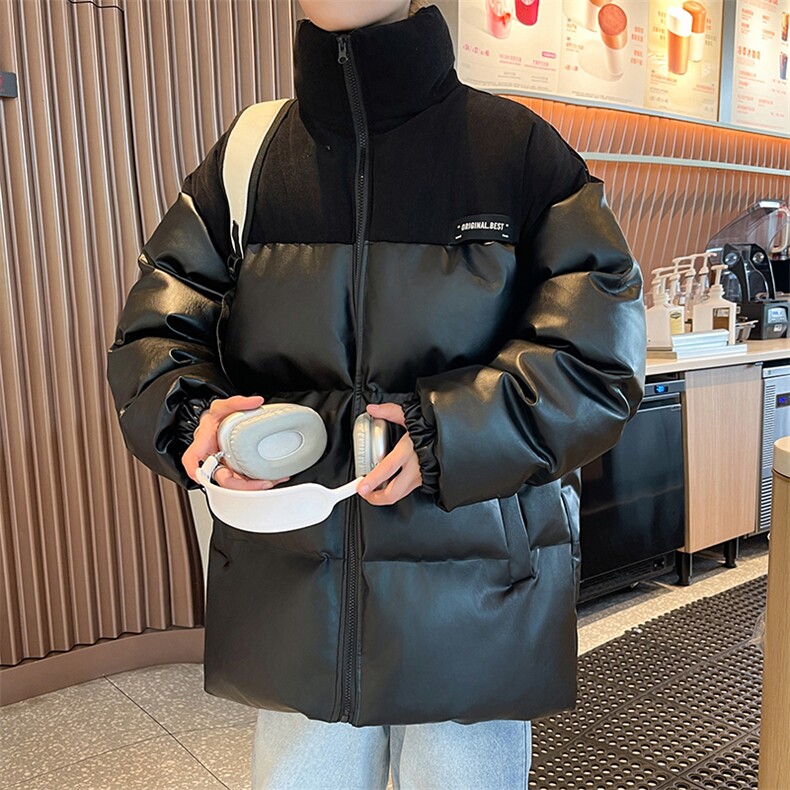 新款PU皮拼接灯芯绒立领棉衣男港风棉服冬季加厚棉袄MY619-P108,男装棉衣,星座505-3