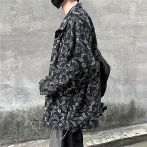 春秋季牛仔外套男女ins嘻哈高街腰果花宽松夹克潮牌复古WT01-P70图片
