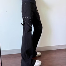 美式高街绑带潮牌男女高街牛仔工装裤长裤微喇裤S8434P49，男装工装外套，星座1112-1