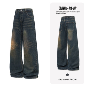 B221美式ins高街暗黑百搭加厚宽松直筒牛仔裤LK24389-特P45控78图片