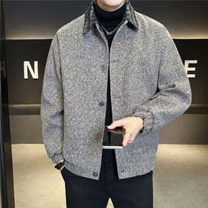 含羊毛假两件毛呢外套男冬季2025新款加绒加厚 A313-25116-P205图片