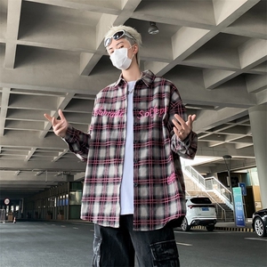 美式刺绣格子衬衫短袖男痞帅高级感格纹衬衣cleanfit外套图片