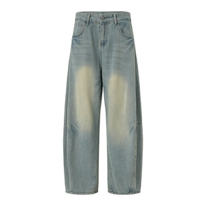 2025美式高街撞色设计感牛仔裤男女阔腿裤直筒裤百搭款007D-P56，男装牛仔裤，电商A227A