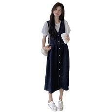 休闲衬衫牛仔背心连衣裙套装女夏2025新款学院风减龄爆款流行裙子，女装套装/套裙，2C012