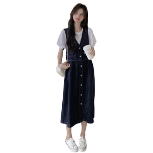 休闲衬衫牛仔背心连衣裙套装女夏2025新款学院风减龄爆款流行裙子图片