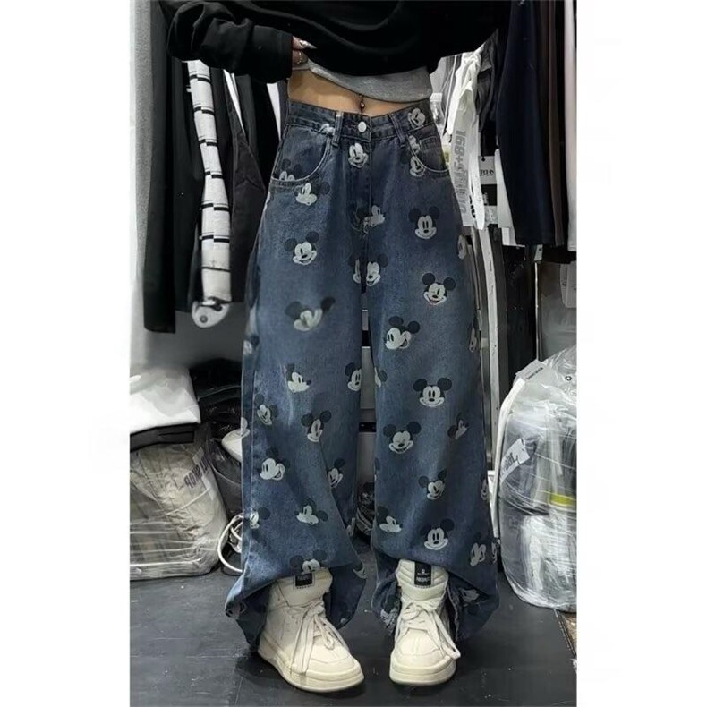美式复古卡通米奇印花牛仔裤男女街头宽松显瘦阔腿裤W727P50,男装牛仔裤,星座1112-1