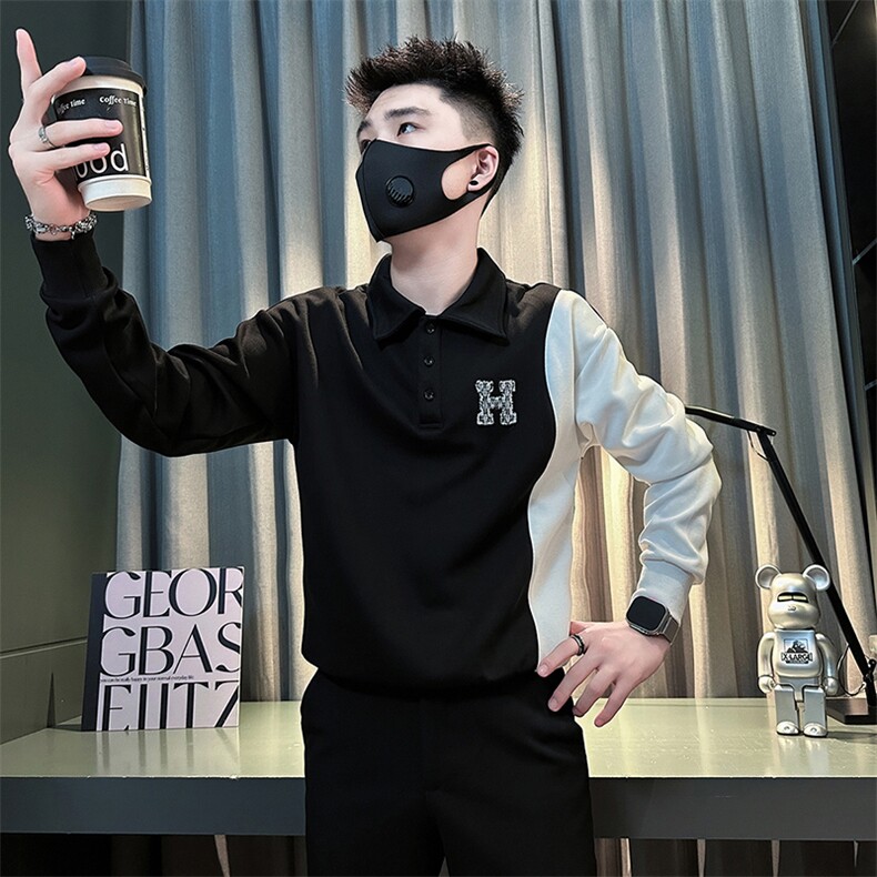 痞帅高级感男士拼接翻领卫衣外套社会小伙店主风301C-WY50P58控78,男装卫衣,星座301C（原B323）