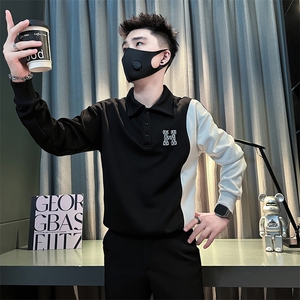 痞帅高级感男士拼接翻领卫衣外套社会小伙店主风301C-WY50P58控78图片